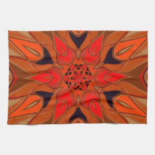 Cartoon Mandala Flower Orange Tea Towel
