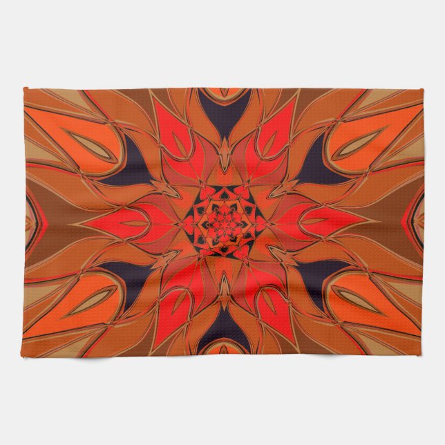 Cartoon Mandala Flower Orange Tea Towel (Horizontal)