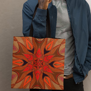 Cartoon Mandala Flower Orange Tote Bag