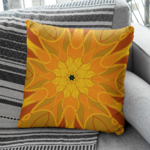 Cartoon Mandala Flower Orange Yellow and Red Cushion