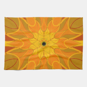 Cartoon Mandala Flower Orange Yellow and Red Tea Towel