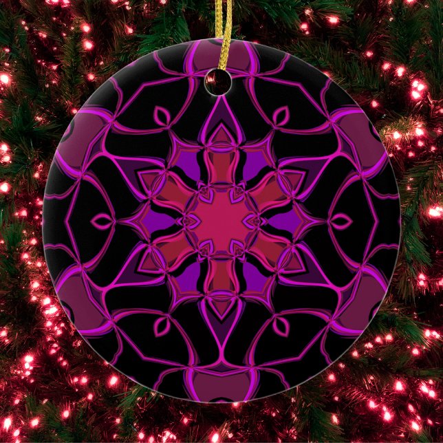 Cartoon Mandala Flower Pink and Black Ceramic Ornament (Creator Uploaded)