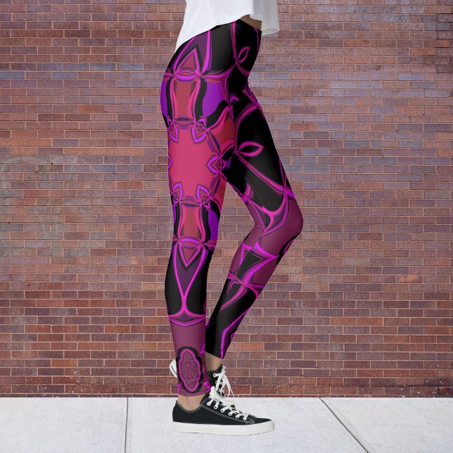 Cartoon Mandala Flower Pink and Black Leggings (Creator Uploaded)