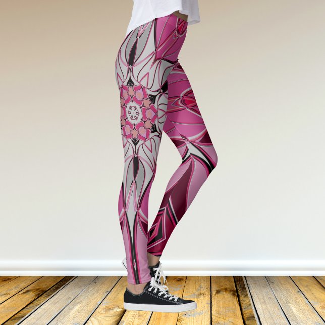 Cartoon Mandala Flower Pink and White Leggings (Creator Uploaded)