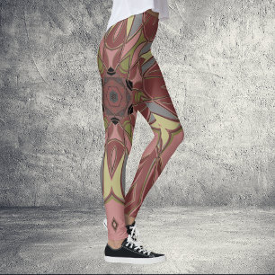 Cartoon Mandala Flower Pink and Yellow Leggings