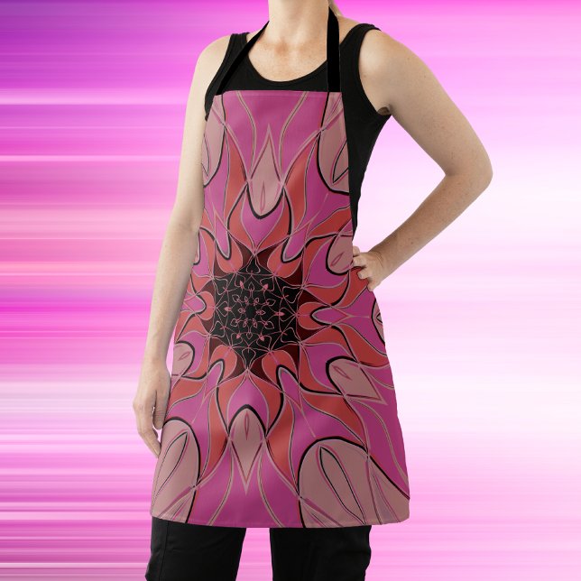 Cartoon Mandala Flower Pink Apron (Creator Uploaded)