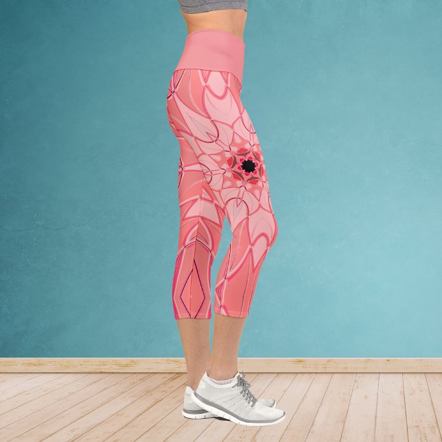 Cartoon Mandala Flower Pink Capri Leggings (Creator Uploaded)
