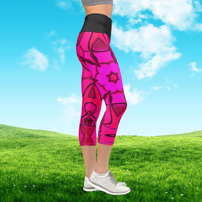 Cartoon Mandala Flower Pink Capri Leggings (Creator Uploaded)