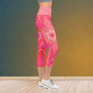 Cartoon Mandala Flower Pink Capri Leggings