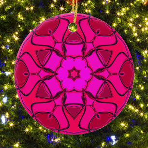 Cartoon Mandala Flower Pink Ceramic Ornament