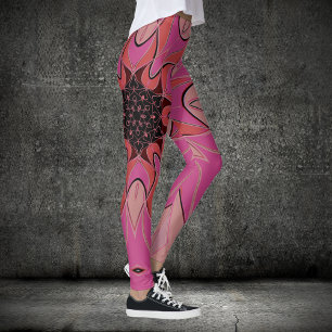 Cartoon Mandala Flower Pink Leggings