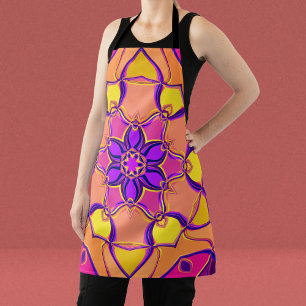 Cartoon Mandala Flower Pink Purple and Orange Apron