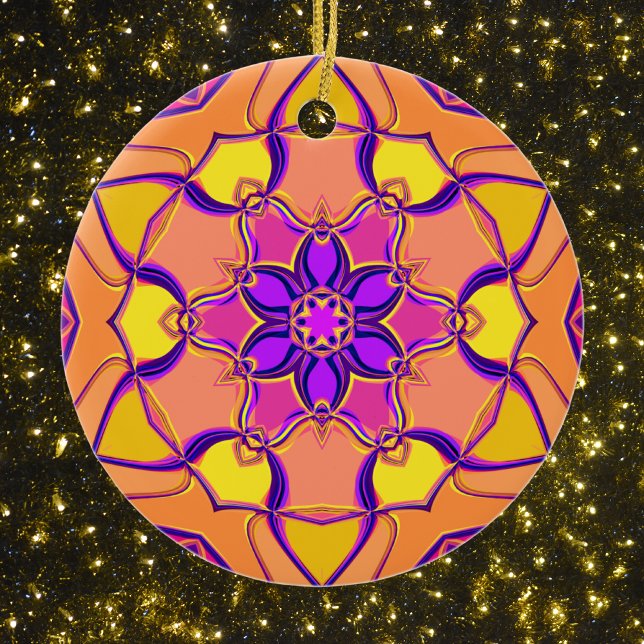 Cartoon Mandala Flower Pink Purple and Orange Ceramic Ornament (Creator Uploaded)