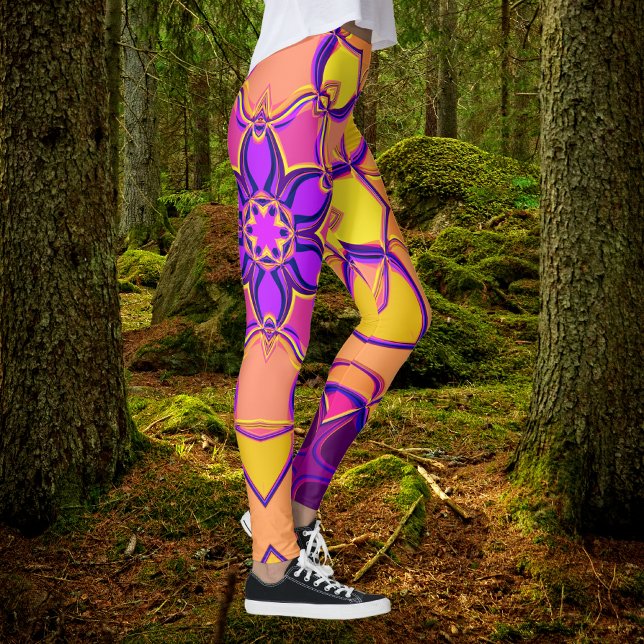 Cartoon Mandala Flower Pink Purple and Orange Leggings (Creator Uploaded)