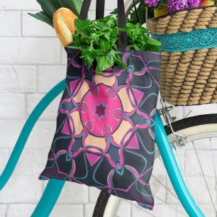 Cartoon Mandala Flower Pink Yellow and Black Tote Bag