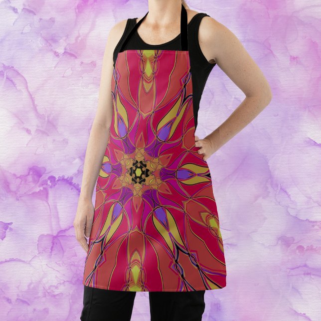 Cartoon Mandala Flower Pink Yellow and Purple Apron (Creator Uploaded)