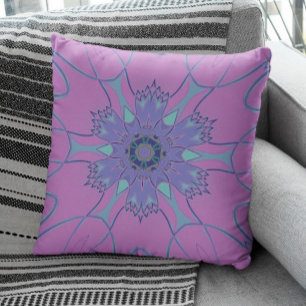 Cartoon Mandala Flower Purple and Blue Cushion
