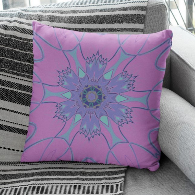Cartoon Mandala Flower Purple and Blue Cushion (Creator Uploaded)