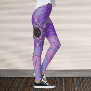 Cartoon Mandala Flower Purple Pink and Blue Leggings