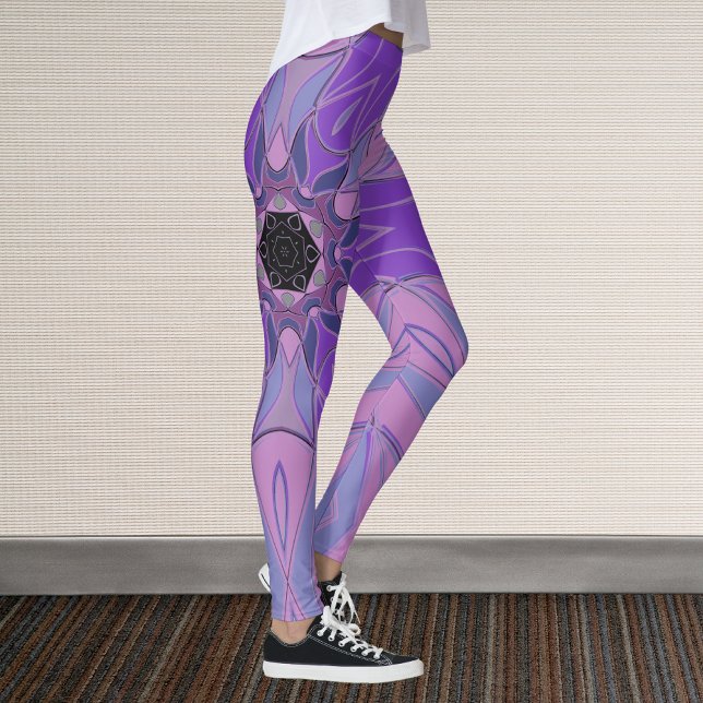 Cartoon Mandala Flower Purple Pink and Blue Leggings (Creator Uploaded)