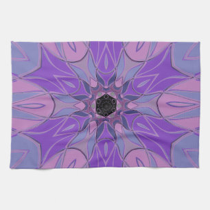 Cartoon Mandala Flower Purple Pink and Blue Tea Towel