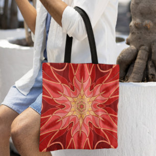 Cartoon Mandala Flower Red and Orange Tote Bag