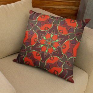 Cartoon Mandala Flower Red and Teal Cushion