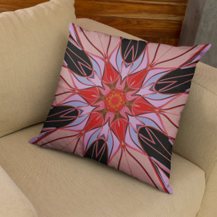 Cartoon Mandala Flower Red Blue and Pink Cushion