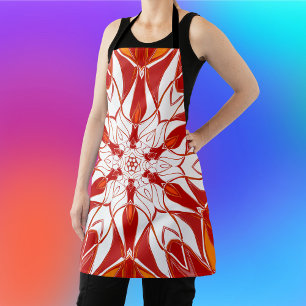 Cartoon Mandala Flower Red Orange and White Apron