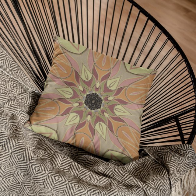 Cartoon Mandala Flower Red Orange and Yellow Cushion (Creator Uploaded)