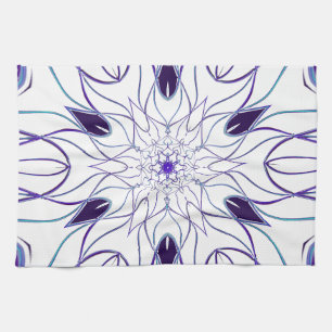 Cartoon Mandala Flower White and Purple Tea Towel