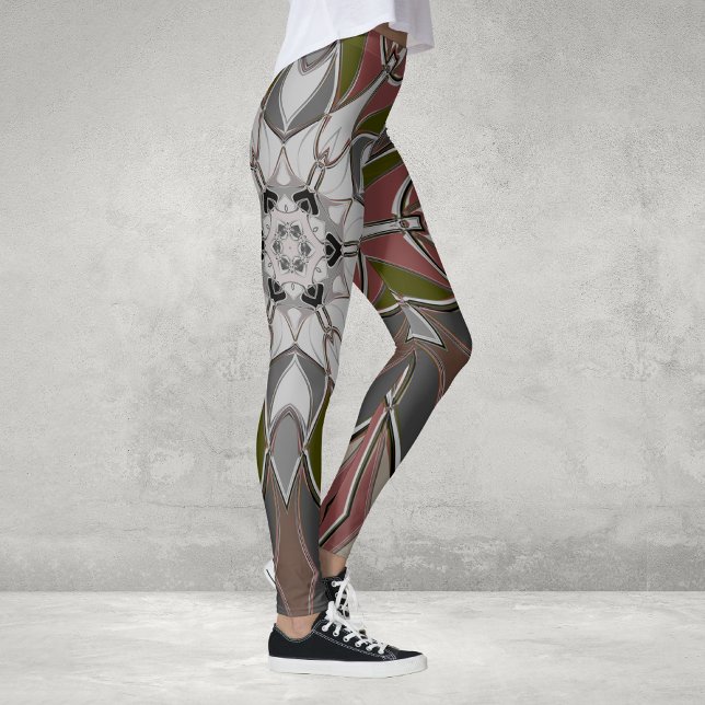 Cartoon Mandala Flower White Red and Green Leggings (Creator Uploaded)