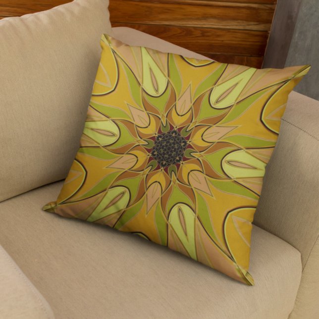 Cartoon Mandala Flower Yellow and Green Cushion (Creator Uploaded)