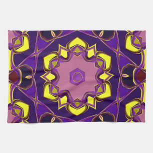 Cartoon Mandala Flower Yellow and Purple Tea Towel