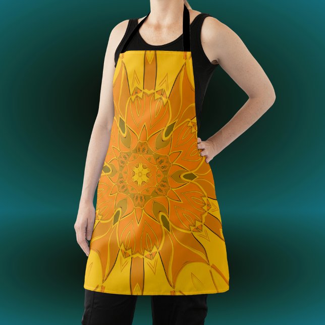 Cartoon Mandala Flower Yellow Apron (Creator Uploaded)