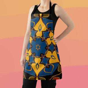 Cartoon Mandala Flower Yellow Blue and Orange Apron