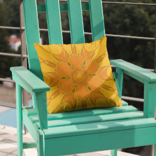 Cartoon Mandala Flower Yellow Cushion