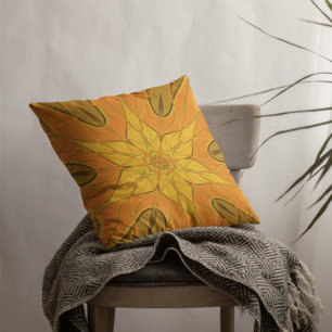 Cartoon Mandala Flower Yellow Cushion