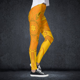 Cartoon Mandala Flower Yellow Leggings