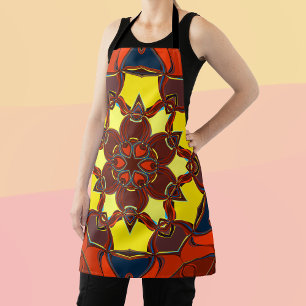 Cartoon Mandala Flower Yellow Orange and Blue Apron