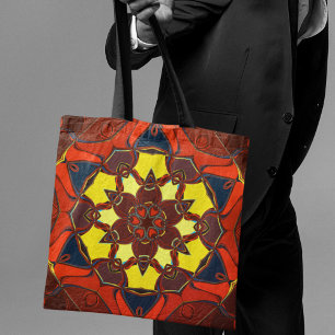 Cartoon Mandala Flower Yellow Orange and Blue Tote Bag