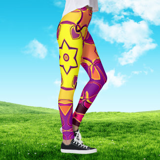 Cartoon Mandala Flower Yellow Orange and Pink Leggings
