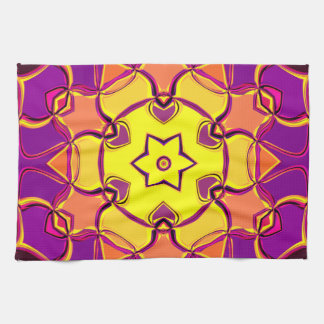 Cartoon Mandala Flower Yellow Orange and Pink Tea Towel