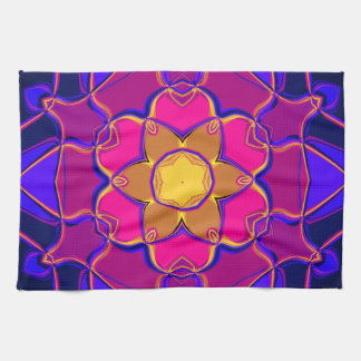 Cartoon Mandala Flower Yellow Pink and Blue Tea Towel