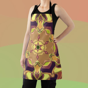 Cartoon Mandala Flower Yellow Purple and Orange Apron