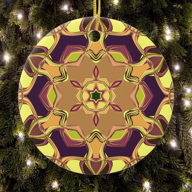 Cartoon Mandala Flower Yellow Purple and Orange Ceramic Ornament (Creator Uploaded)