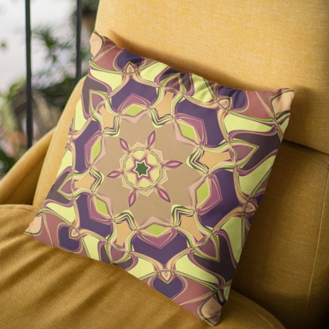 Cartoon Mandala Flower Yellow Purple and Orange Cushion (Creator Uploaded)