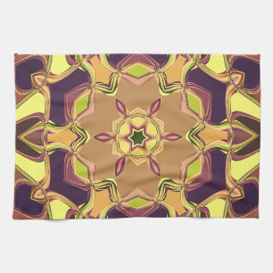 Cartoon Mandala Flower Yellow Purple and Orange Tea Towel