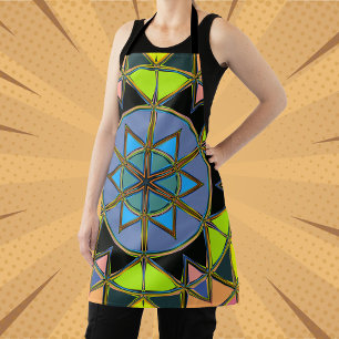 Cartoon Mandala Green Blue and Orange Apron