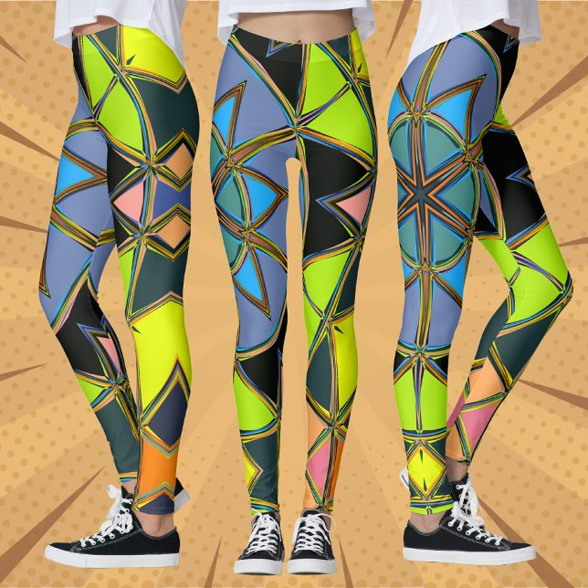 Cartoon Mandala Green Blue and Orange Leggings (Creator Uploaded)